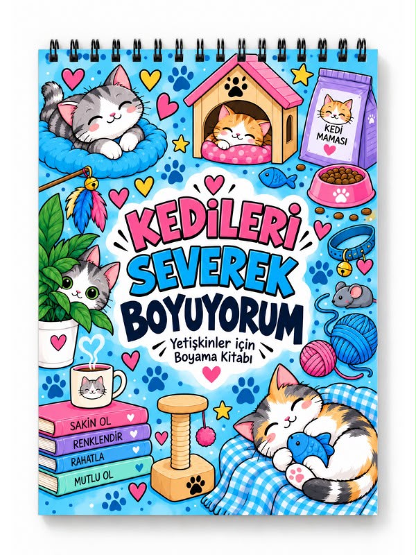 Mandala Boyama Kitabı - Yetişkinler İçin Boyama Sayfaları - Sevimli Kediler